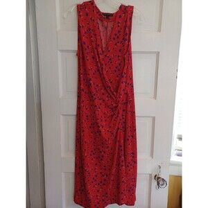 Banana Republic faux wrap knit dress M red blue floral ruched comfy work church